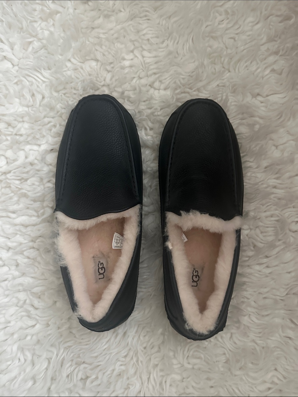 UGG Men’s Black Leather Shearling-Lined Slip-On Loafers